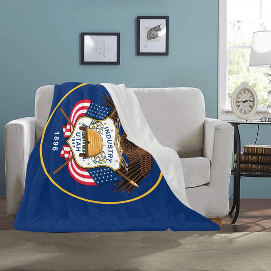 Luv My Flag blanket featuring Utah design on couch.