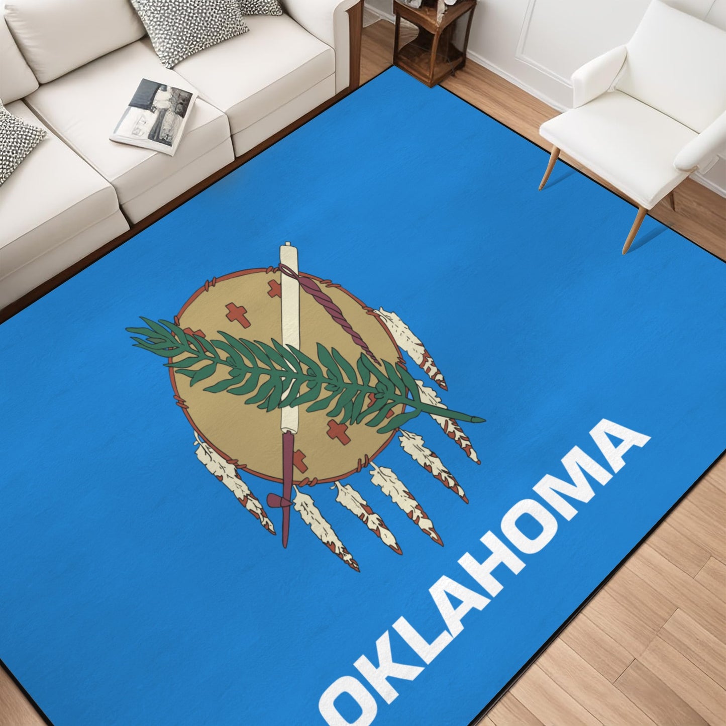 Oklahoma Flag Inspired 84x60 Inch Area Rug with Black Binding (Made in the USA)