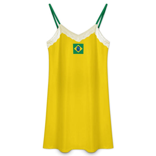 Brazil Flag Inspired Lace Trim Camisole Nightgown