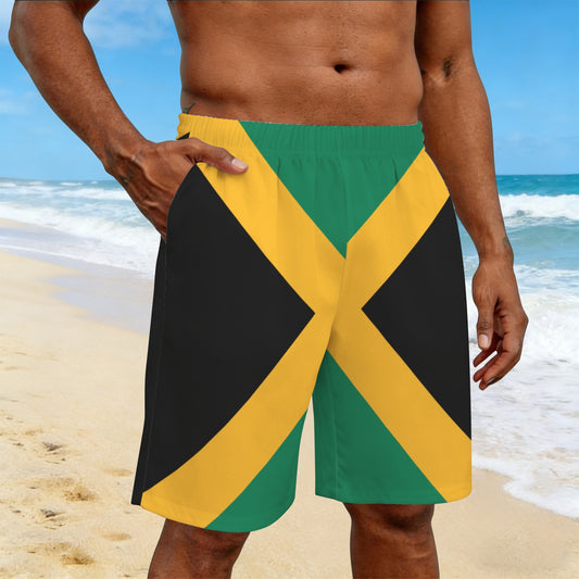 Jamaica Flag Inspired Men’s Draw String Pocket Beach Shorts Printed in the USA