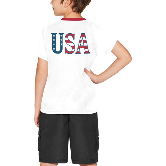 USA/American Flag Eagle with Cape Boys Crew Neck T-Shirt Made in the USA