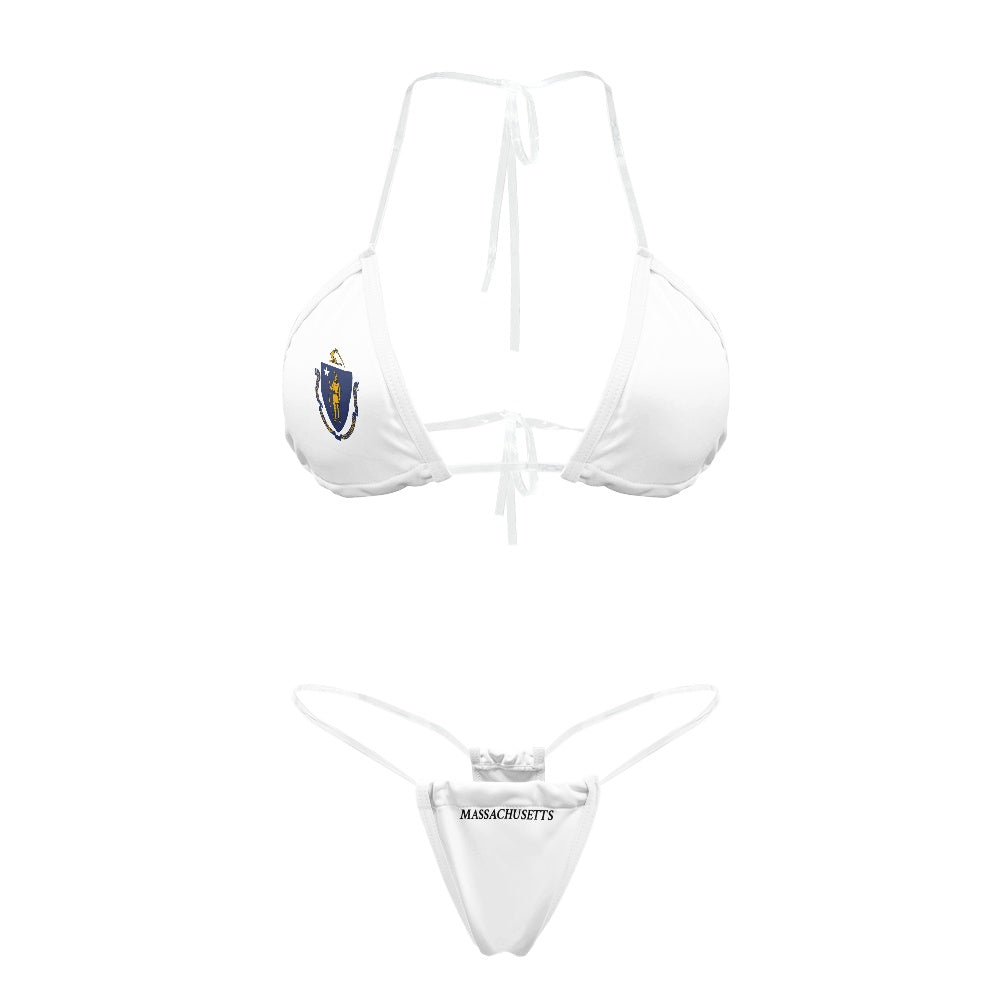 Massachusetts Flag Inspired Transparent String Thong Bikini