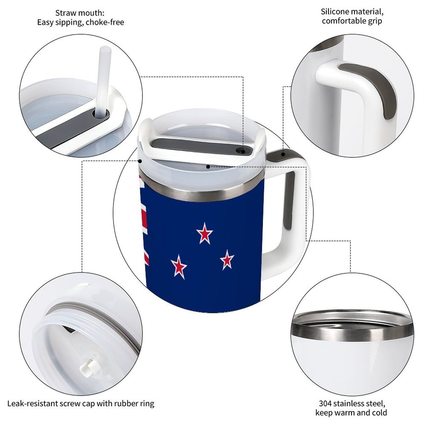 40 oz Stainless Steel Tumbler with New Zealand Flag Design - Made in USA