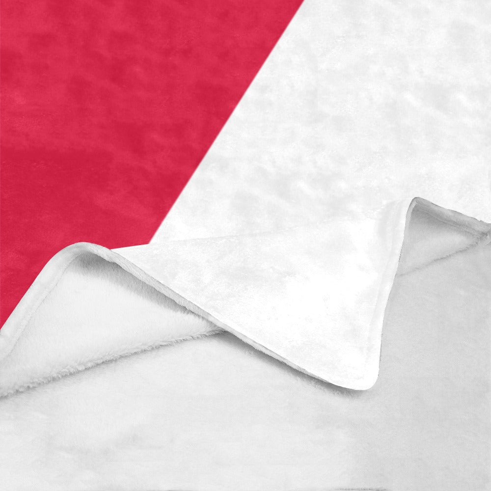 Luv My Flag soft blanket, red and white design.