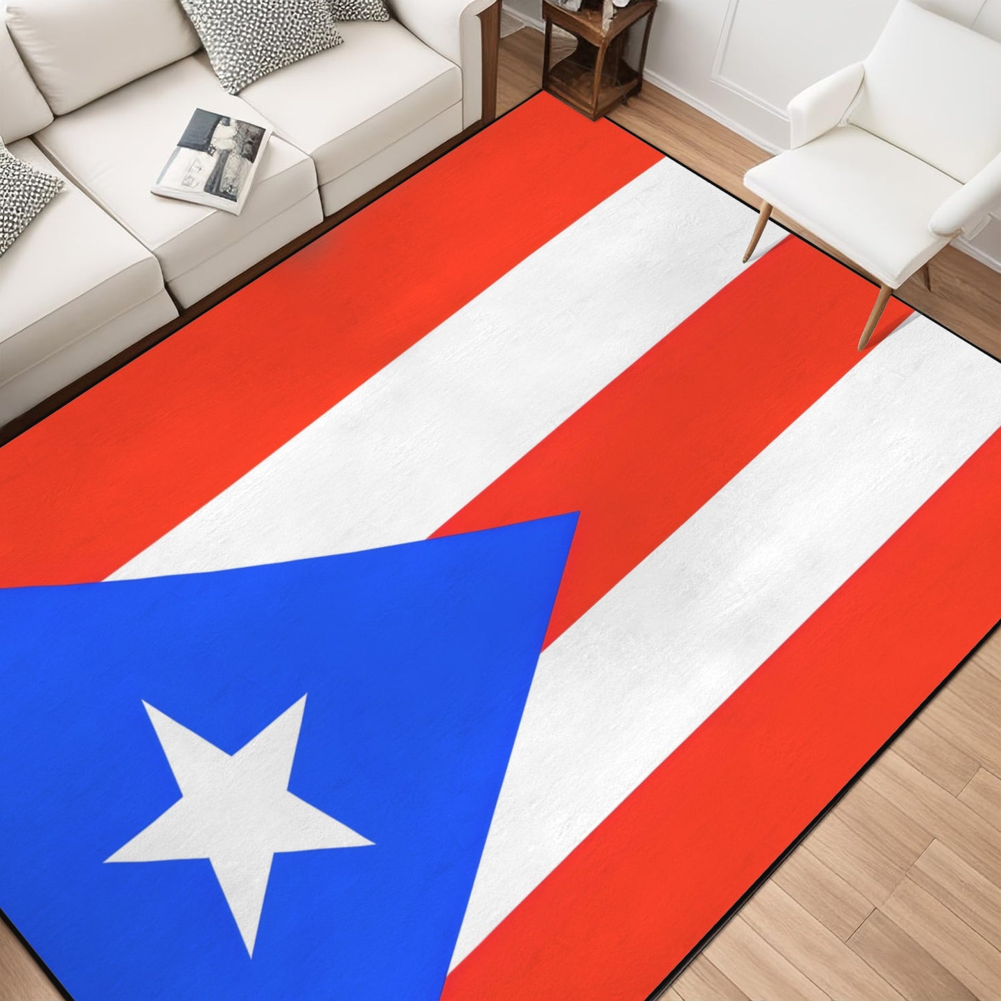 Puerto Rico Flag Inspired 84x60 Inch Area Rug with Black Binding (Made in the USA)