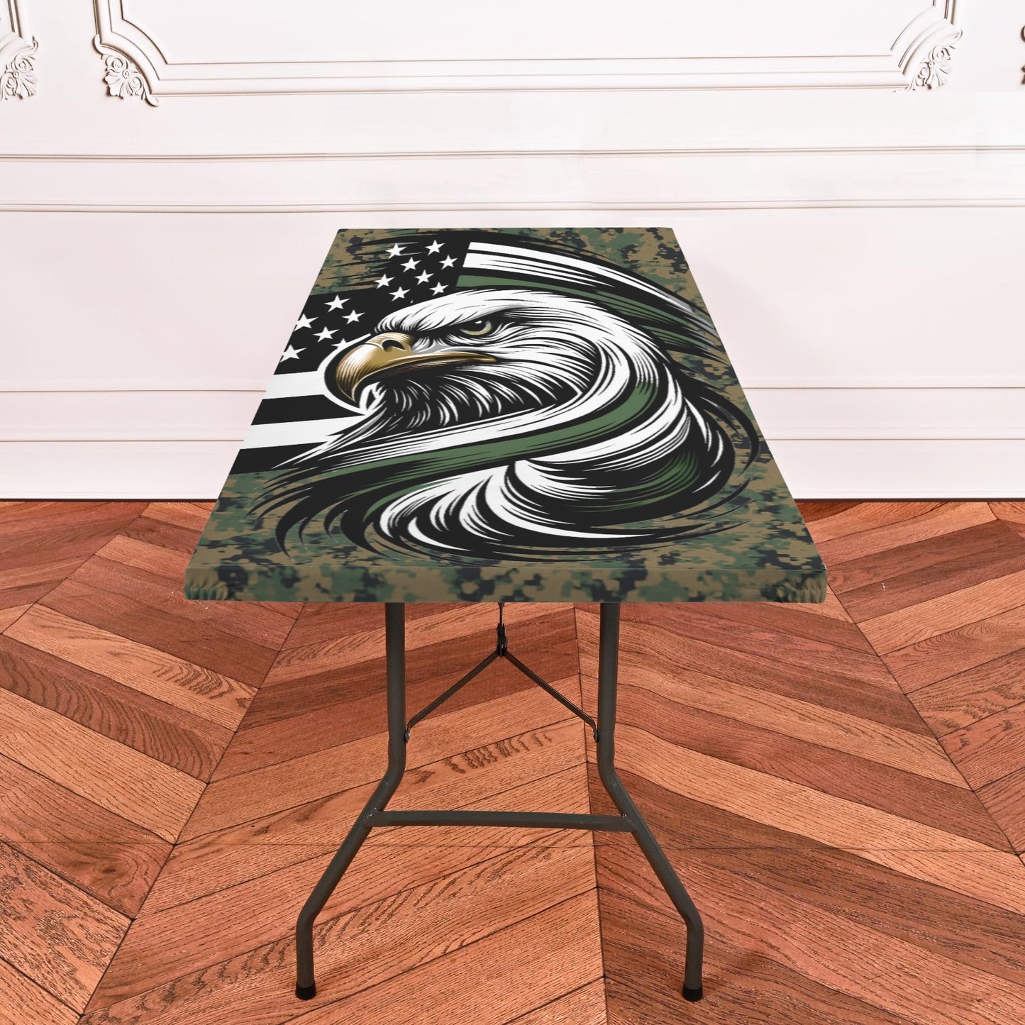 Thin Green Line Flag Inspired Eagle on Digital Camo Custom Elastic Fitted Tablecloth 72x30 inch (Made in the USA)