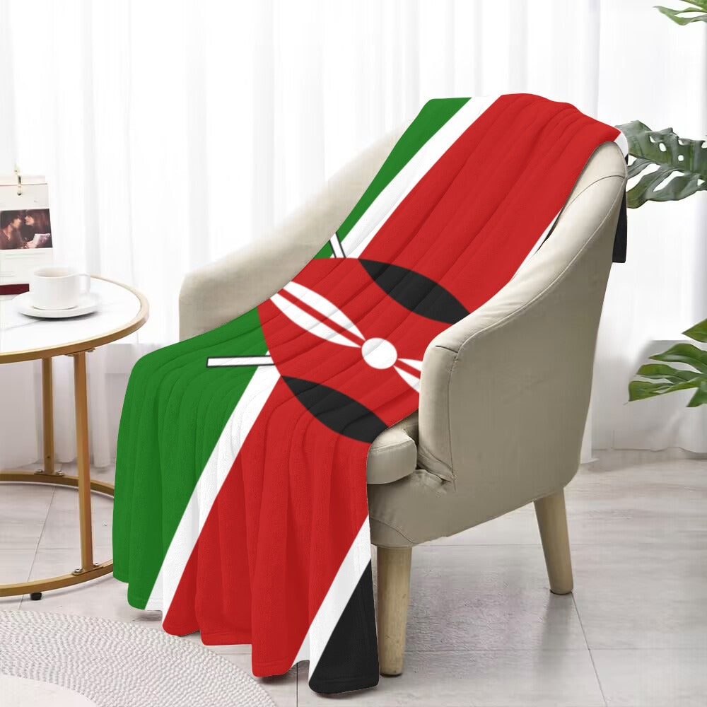 Cozy chair draped with Kenya flag blanket by Luv My Flag.
