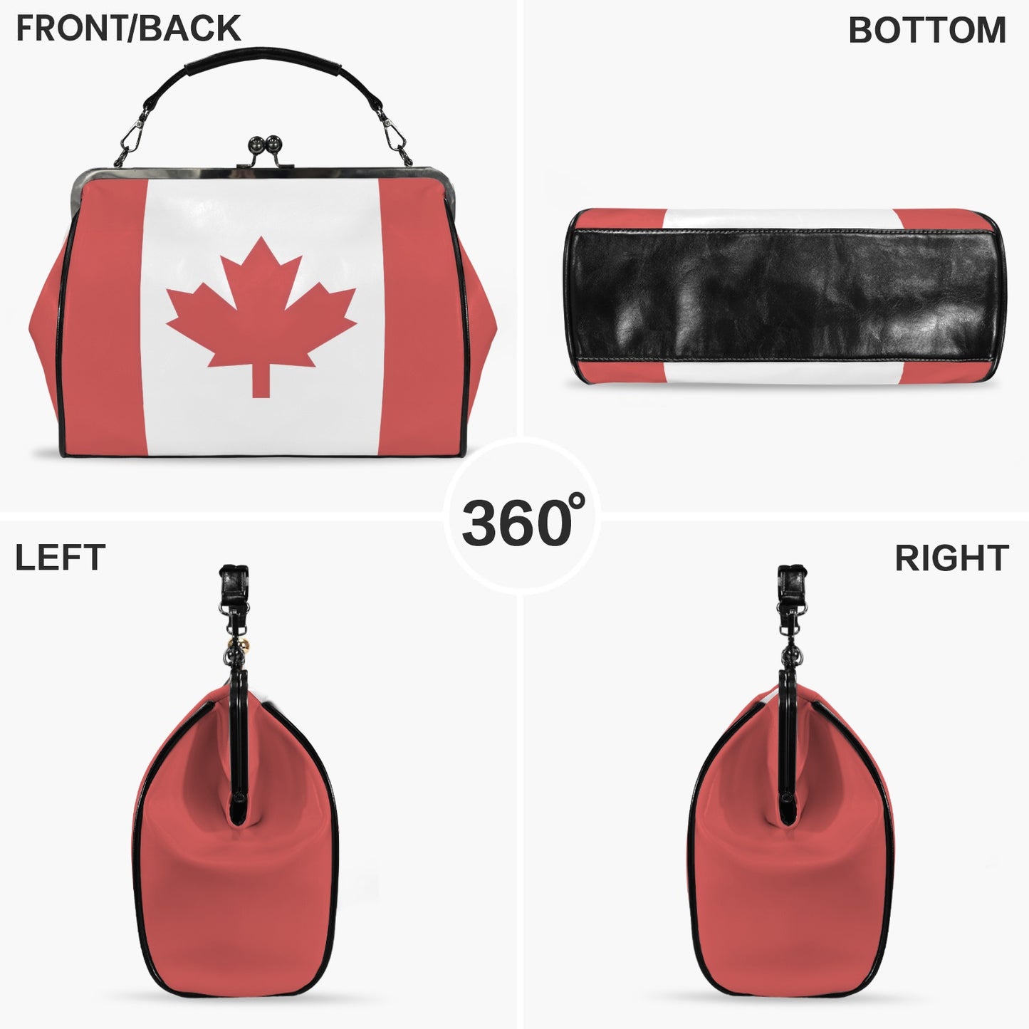 Canada Flag Inspired Kisslock Crossbody Shoulder Bag-Large