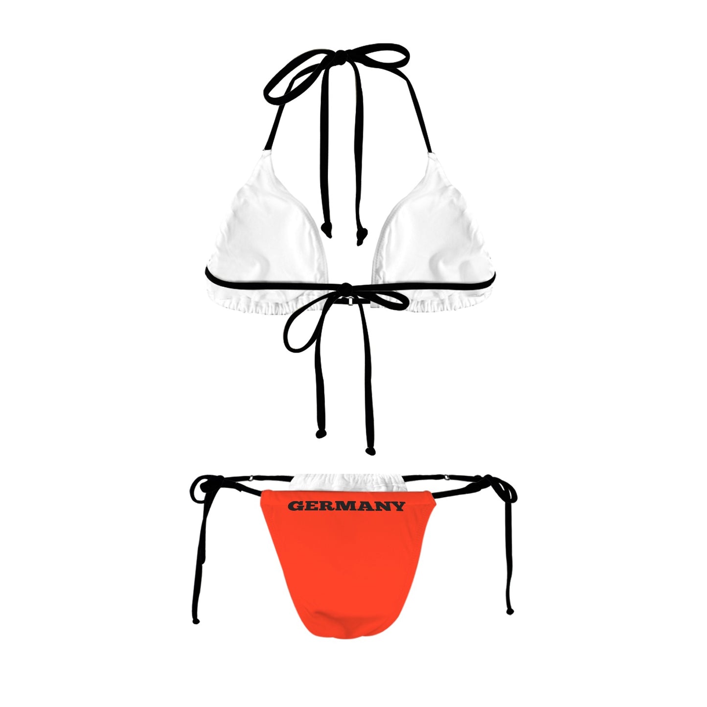White bikini with "Germany" text, Luv My Flag brand.