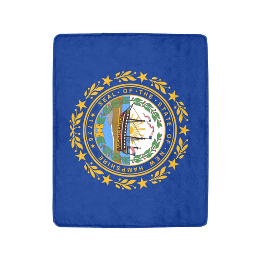 Blue blanket featuring New Hampshire state seal, Luv My Flag.