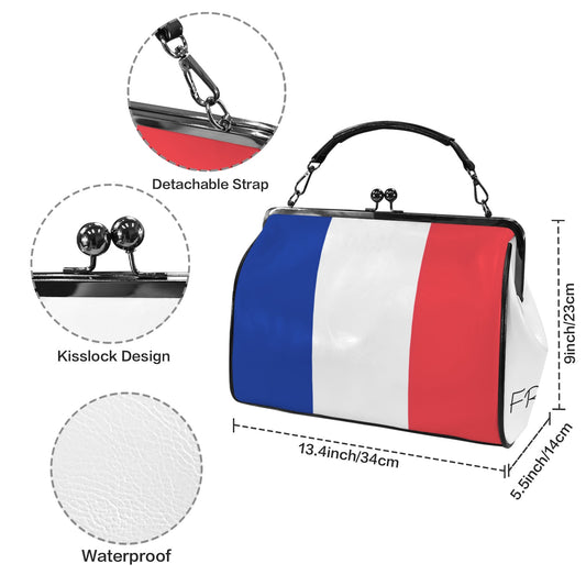 France Flag Inspired Kisslock Crossbody Shoulder Bag-Large