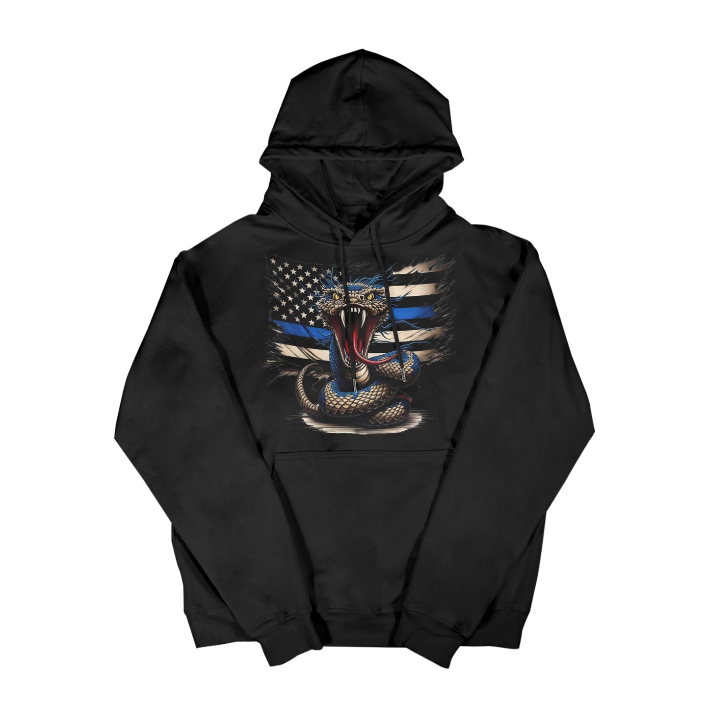 Thin Blue Line Distressed Flag w/Snake Women's Hoodie (Made in the USA)