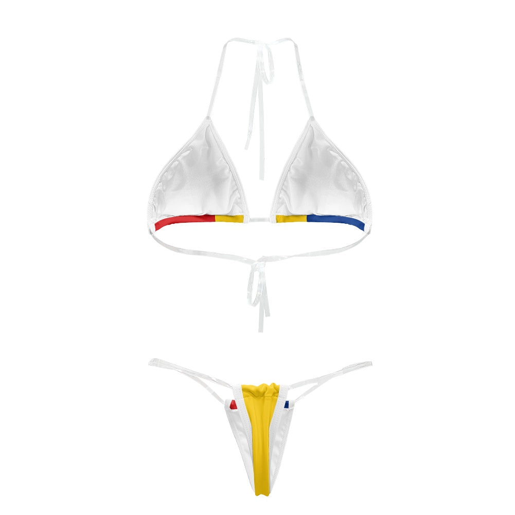 Romania Flag Inspired Transparent String Thong Bikini