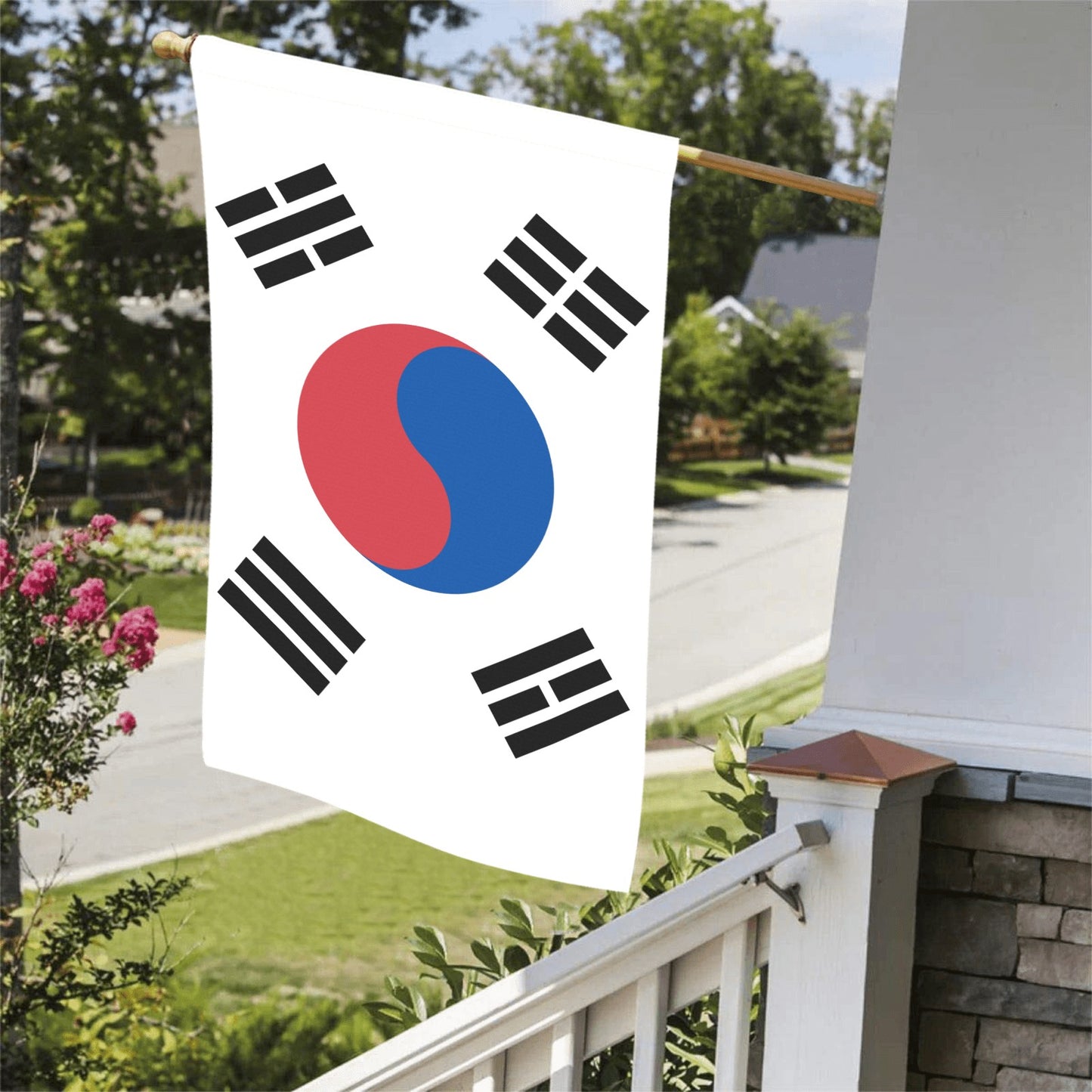 Korean flag by Luv My Flag displayed on porch.