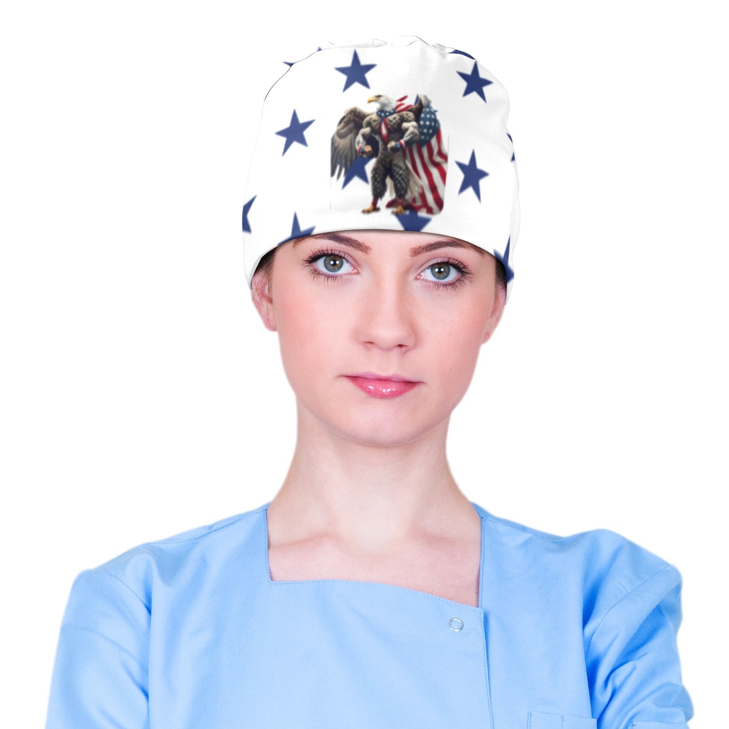 USA/American Flag Inspired Eagle with Cape & Blue Stars Scrub Cap | Ships from USA