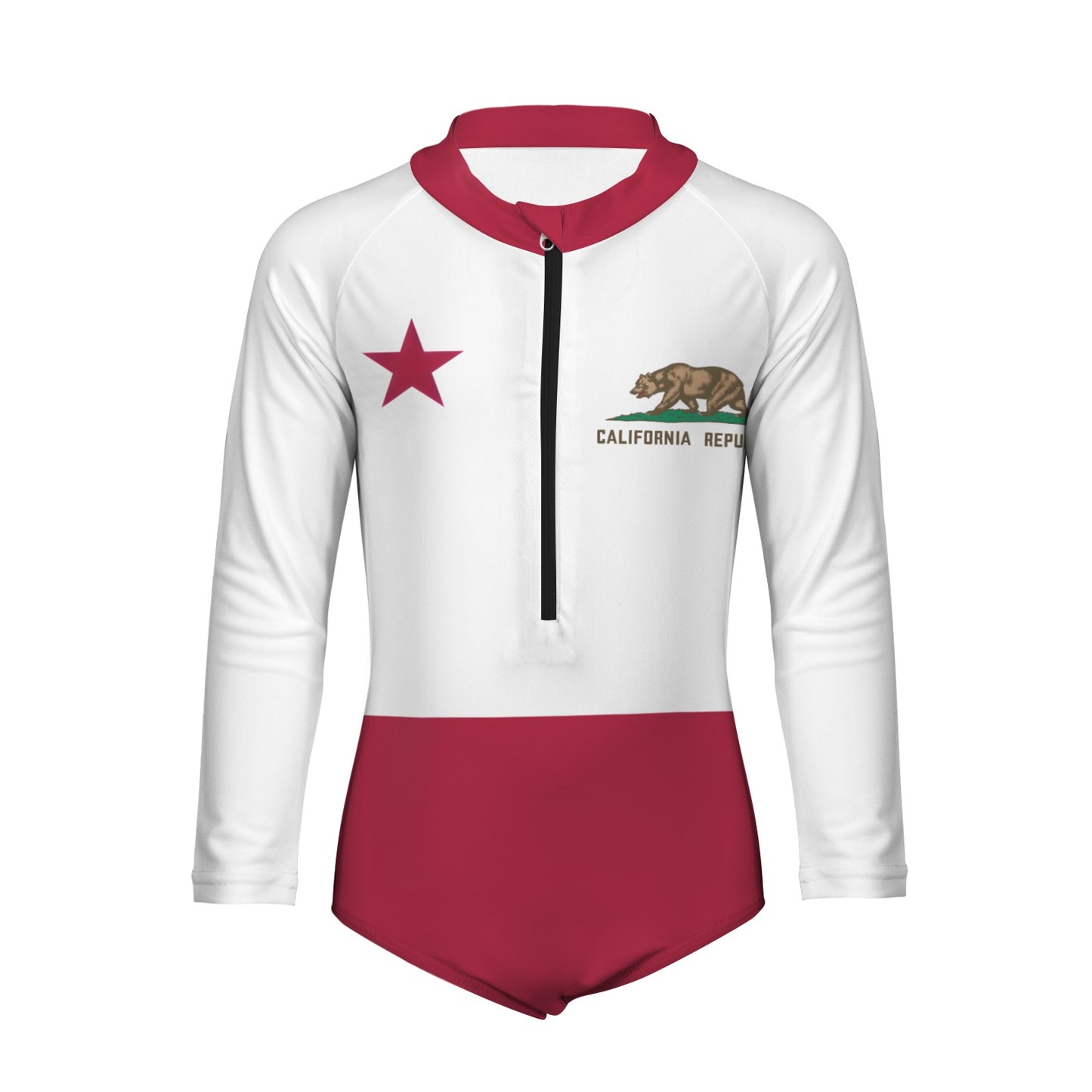 California Flag Little Girls' Long Sleeve One-Piece Swimsuit