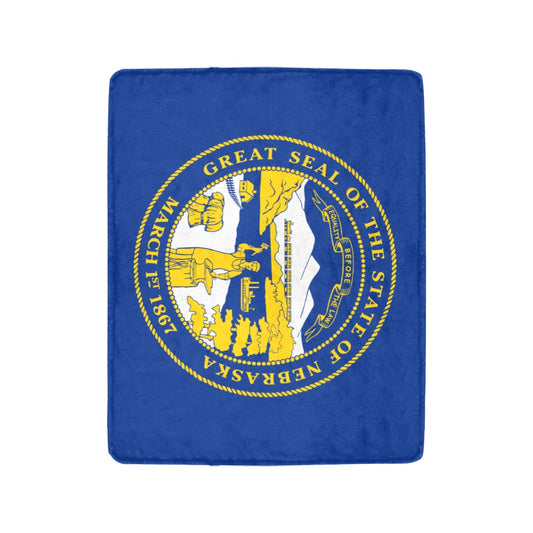 Blue Nebraska blanket featuring the state seal, Luv My Flag.