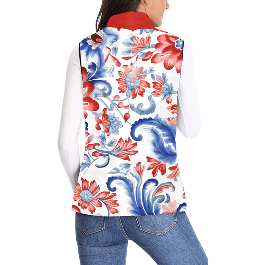 USA/American Flag Inspired Floral Pattern Women's Padded Vest
