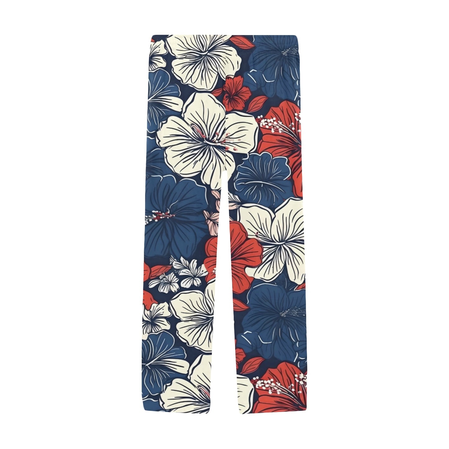 USA/American Flag Inspired Hawaiian Floral Pattern Men’s Pajama Trousers with Pockets (Made in the USA)