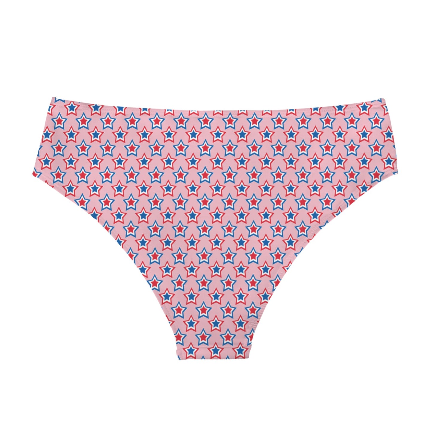 USA:American Flag Inspired Red, White & Blue Stars Pink High-Waisted Bikini Bottom