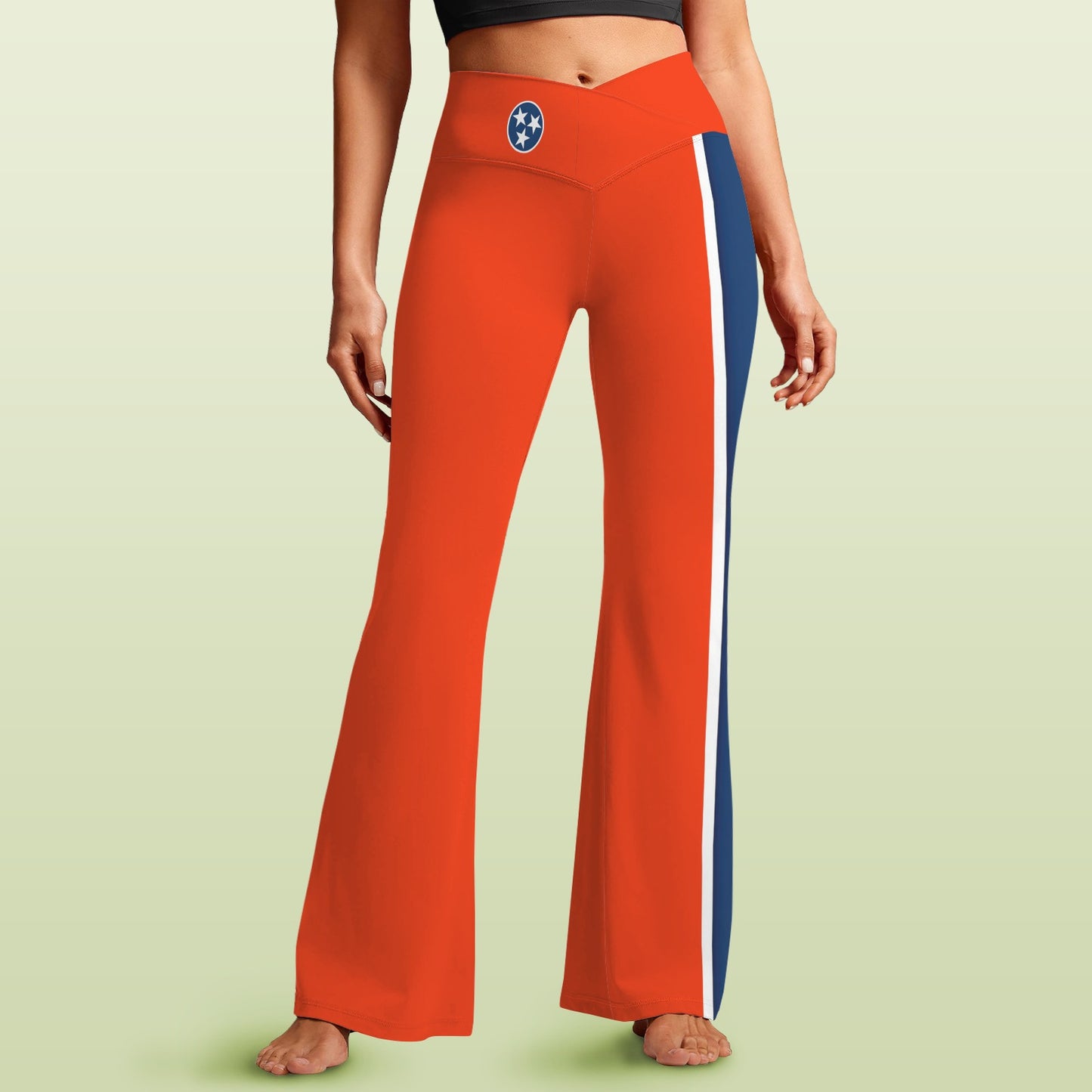 Tennessee Flag Inspired Women's V-Crossover High Waisted Flare Leggings