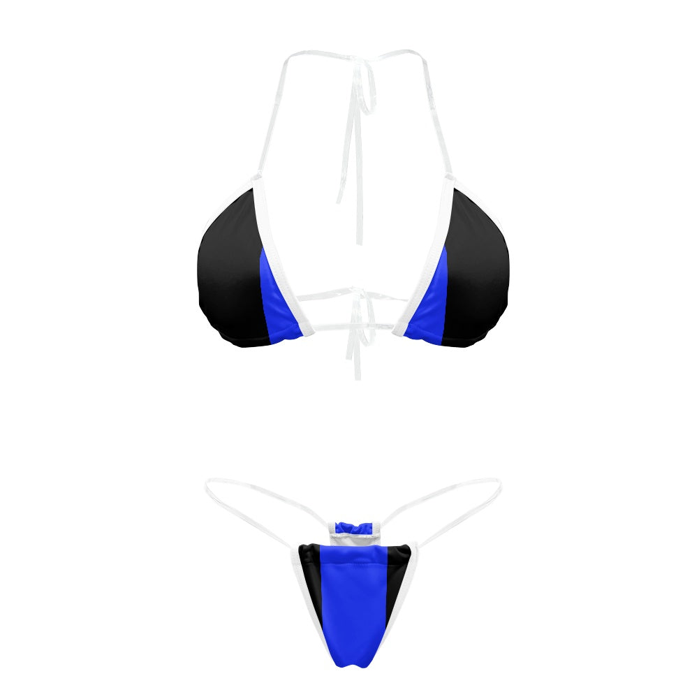 Thin Blue Line Flag Inspired Transparent String Thong Bikini (style-2)