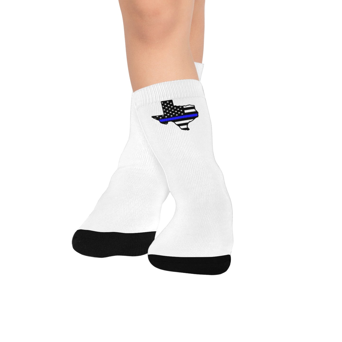 Thin Blue Line Flag Inspired Texas Shape Kid's Custom Socks (Made in the USA)
