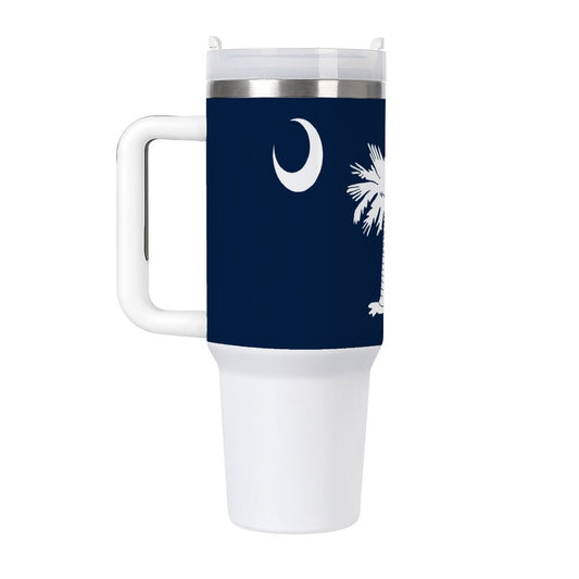 South Carolina Flag tumbler with handle.