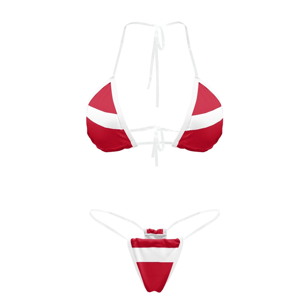 Austria Flag Inspired Transparent String Thong Bikini