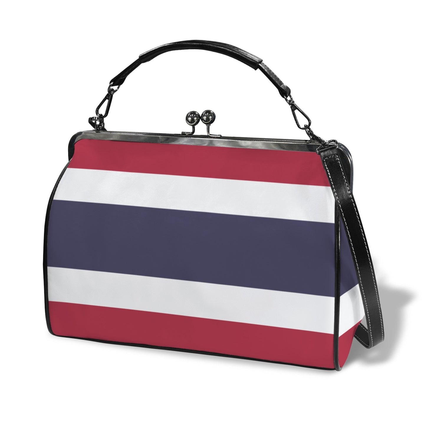 Thailand Flag Inspired Kisslock Crossbody Shoulder Bag-Large