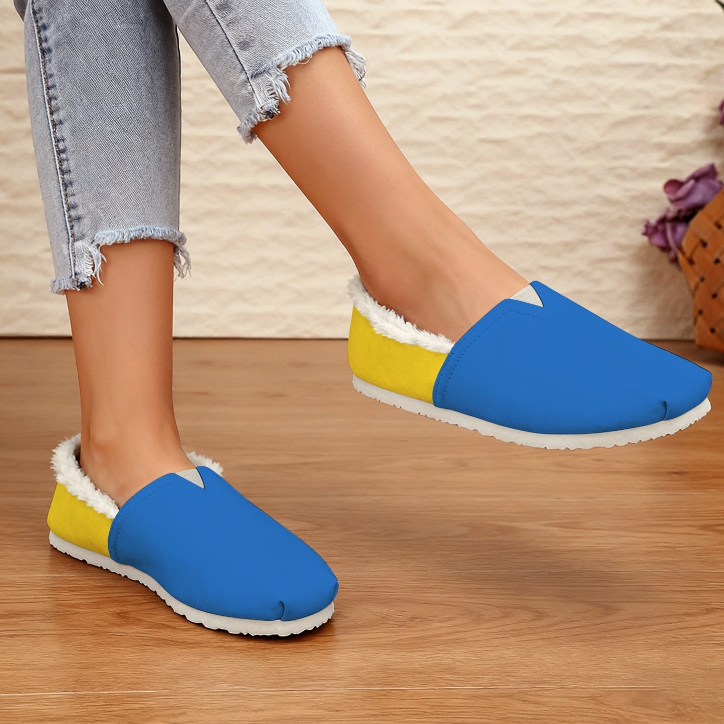 Ukraine Flag Inspired Women's Fleece-Lined Canvas Slip-On