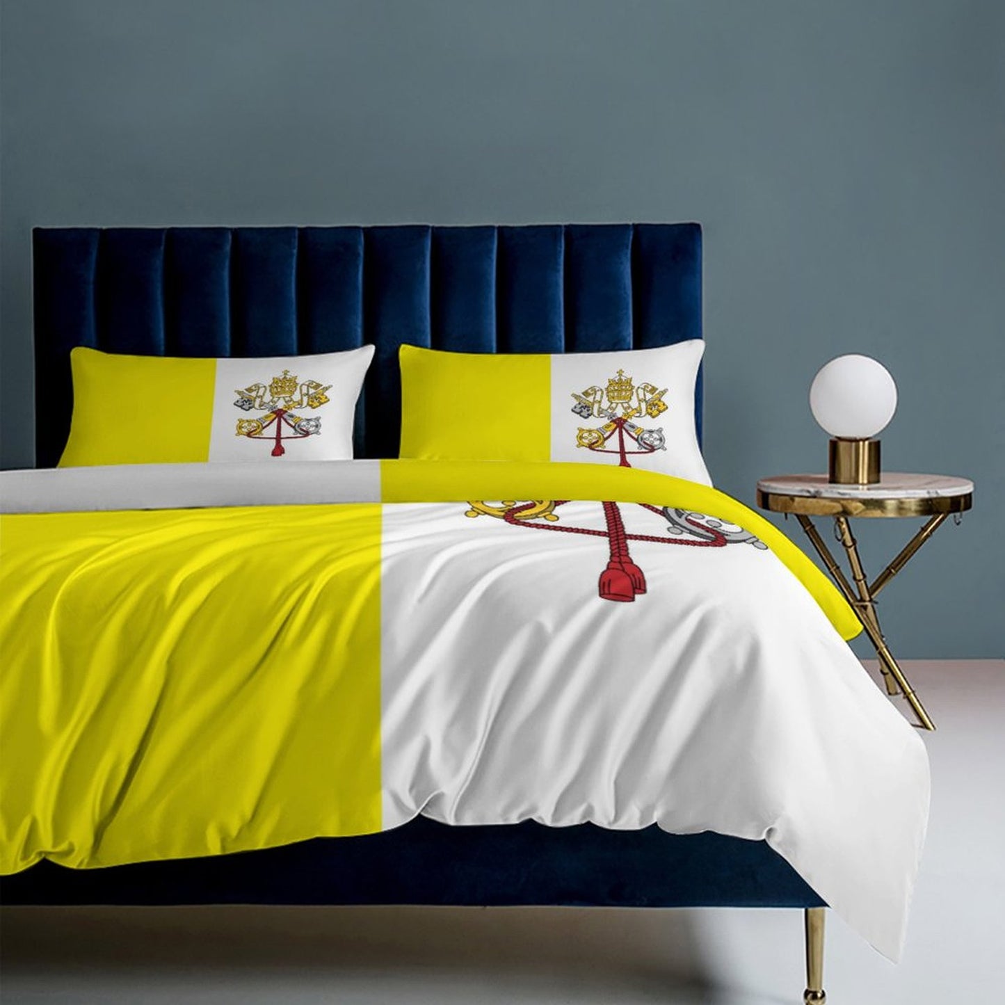 Vatican City Flag Inspired 3-Piece Bedding Set (1 Duvet Cover + 2 Pillow Shams) – 102"×90"