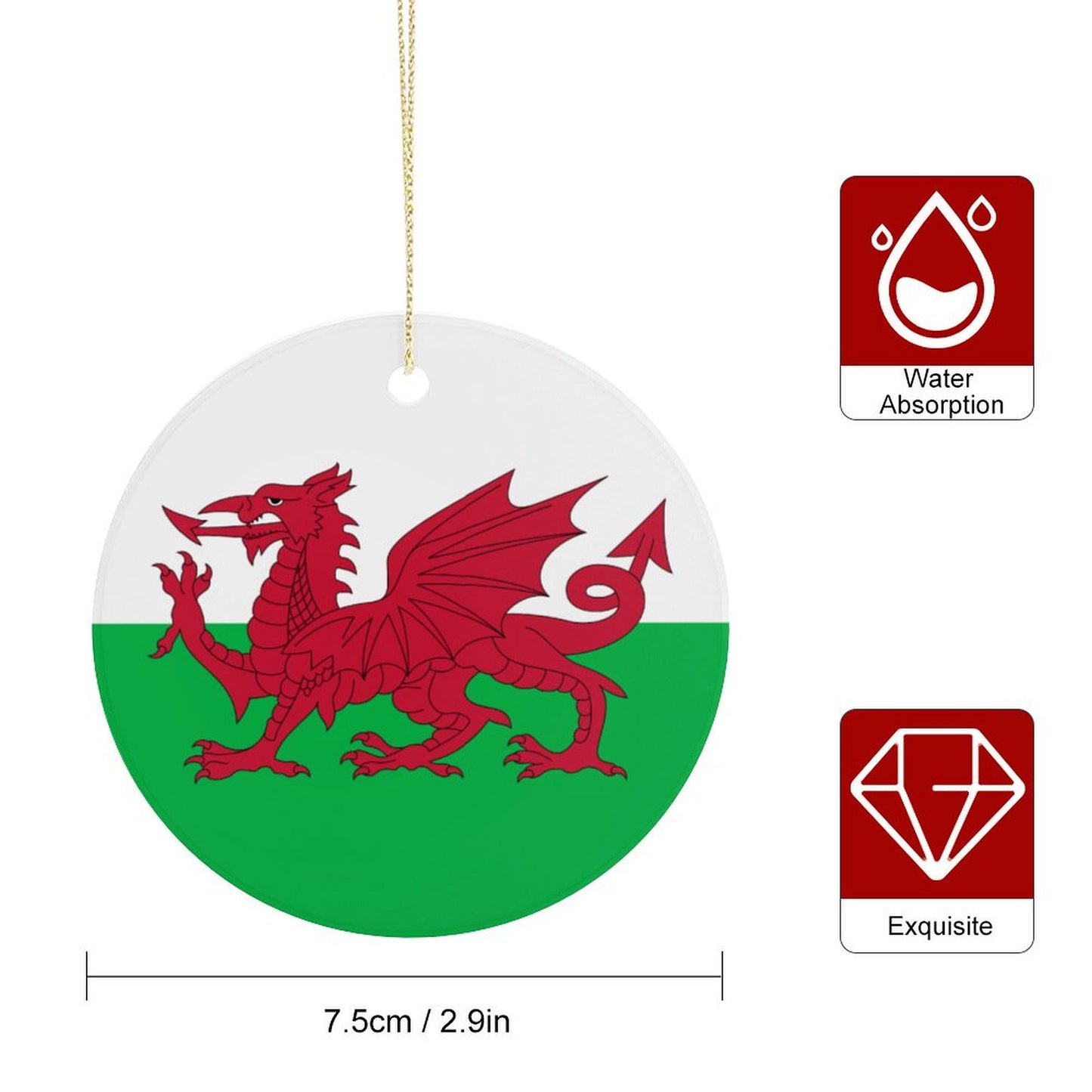 Wales Flag Inspired Circle Ceramic Ornament Made in USA Circle Ceramic Ornament (Made in USA)