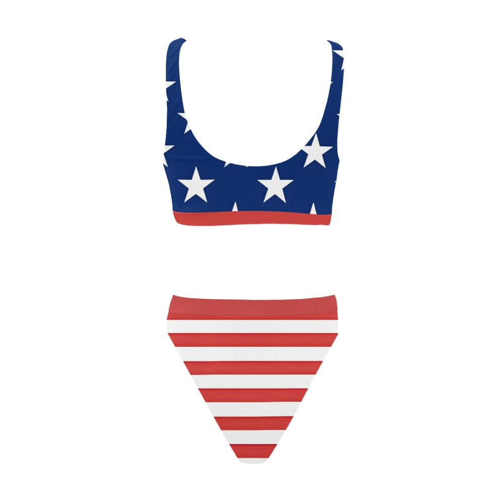 USA/American Flag Inspired Sport Top & High-Waisted Bikini Swimsuit