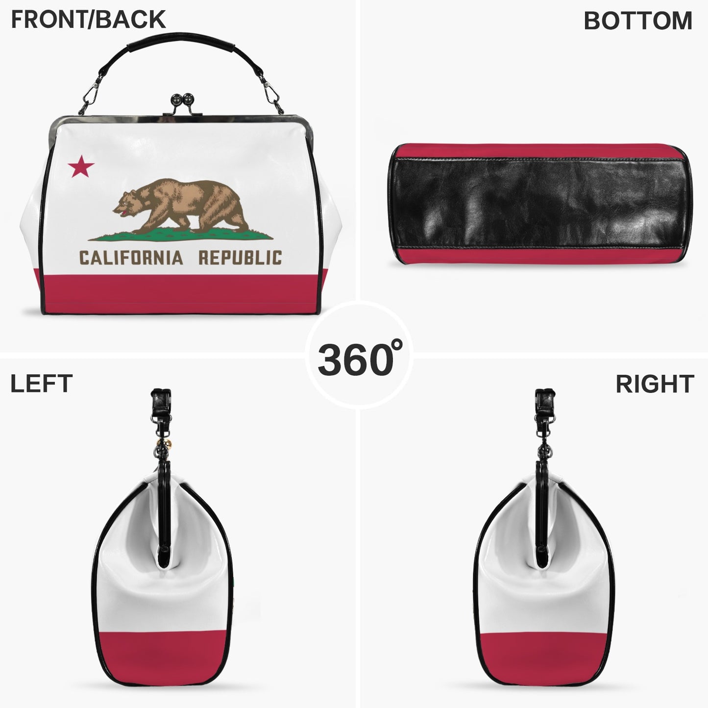 California Flag Inspired Kisslock Crossbody Shoulder Bag-Large