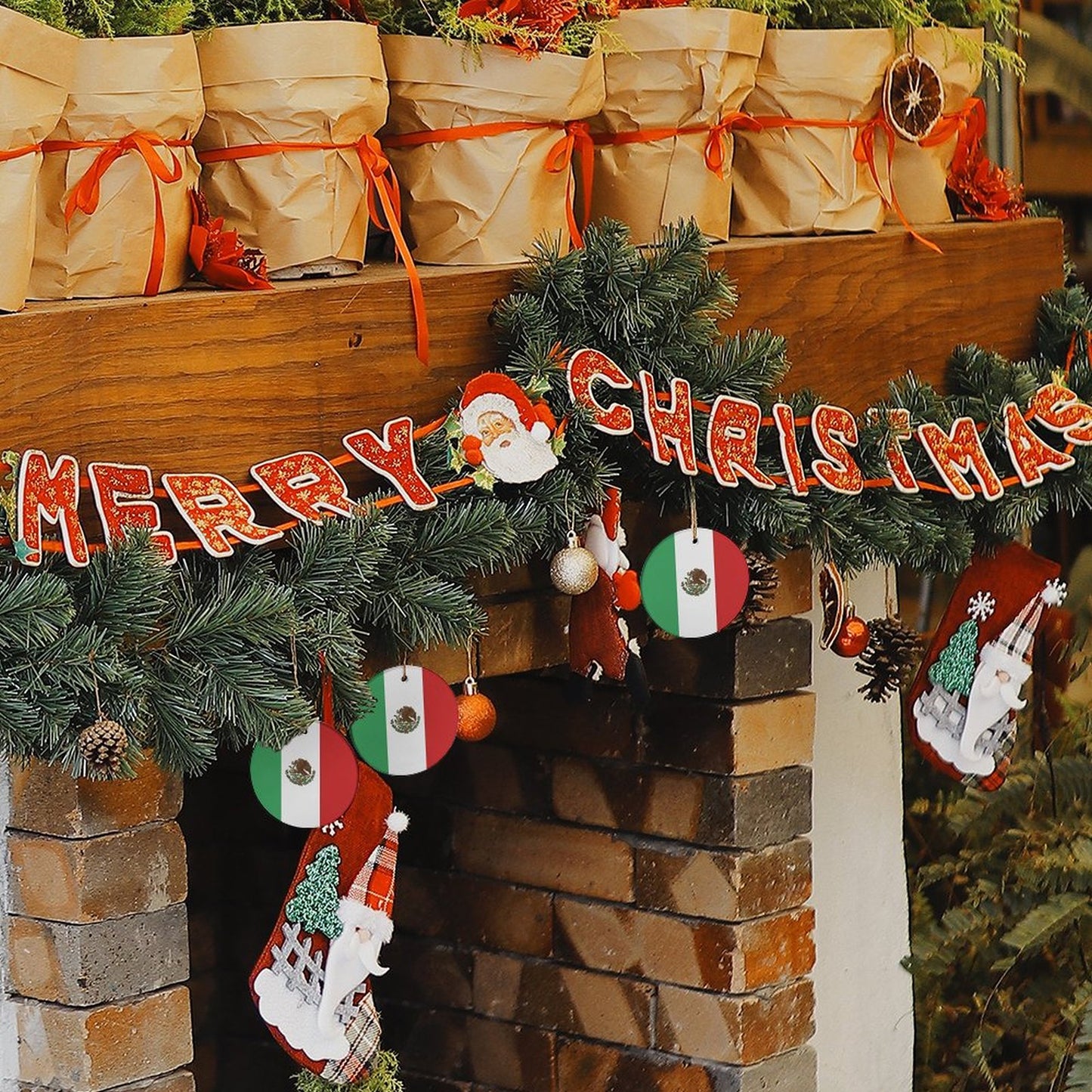 Mexico Flag Inspired Circle Ceramic Ornament Made in USA Circle Ceramic Ornament (Made in USA)