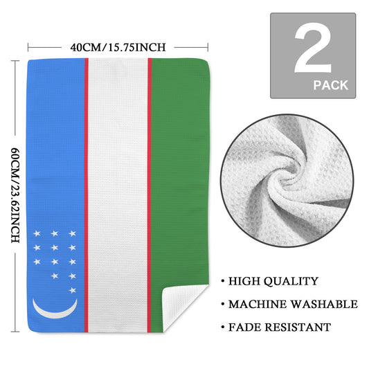 Uzbekistan Flag Inspired Kitchen Towel 40X60cm (Pack of 2) | Printed In the USA