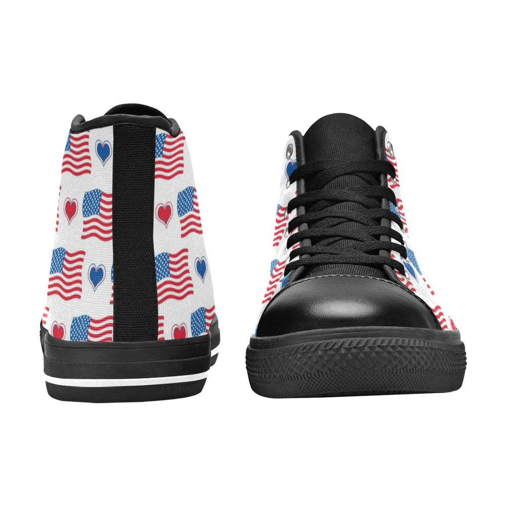 USA/American Flag with Hearts Pattern Mens High Top Canvas Shoes