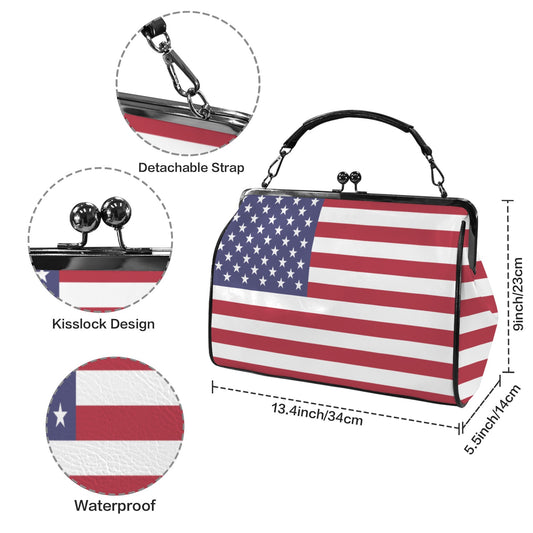 USA/American Flag Inspired Kisslock Crossbody Shoulder Bag-Large