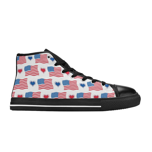 USA/American Flag with Hearts Pattern Mens High Top Canvas Shoes