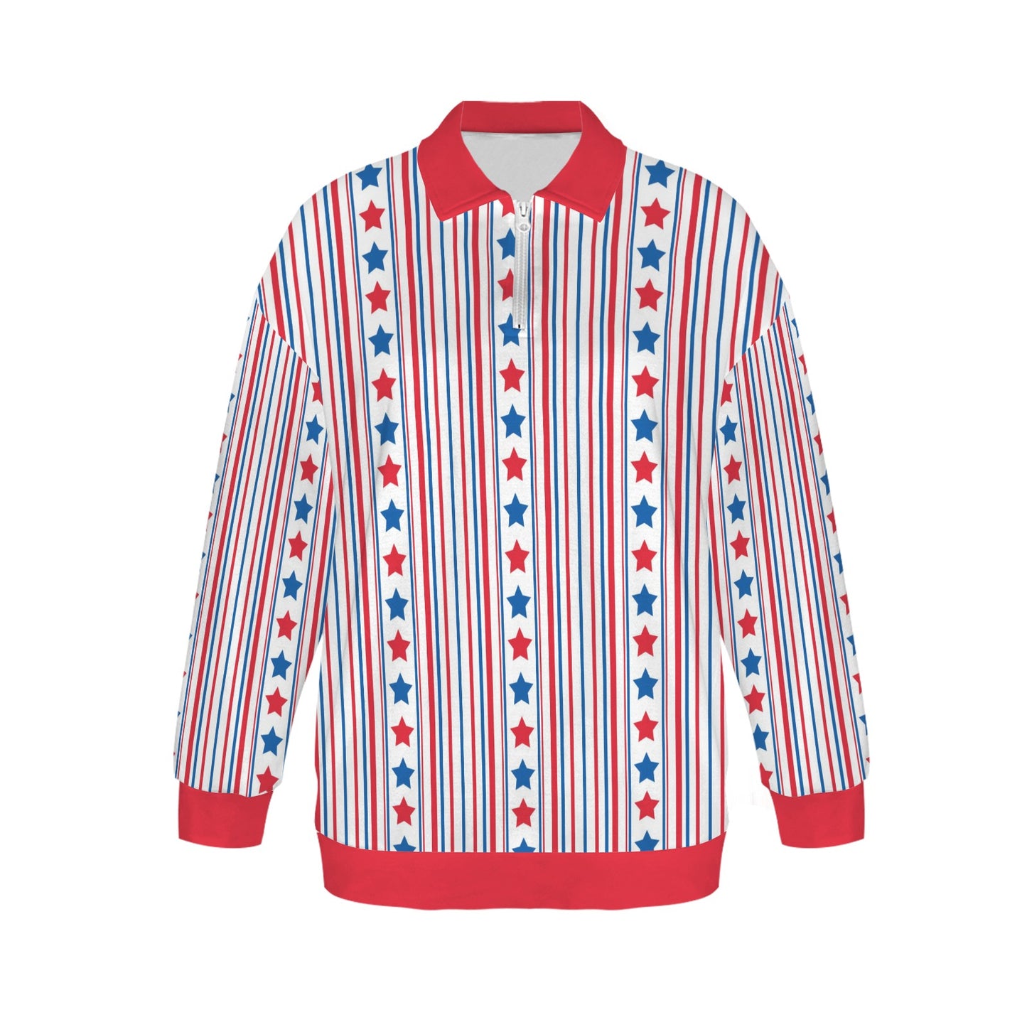 USA/American Flag Stars and Stripes Pattern Women's Quarter Zip Pullover Sweatshirt