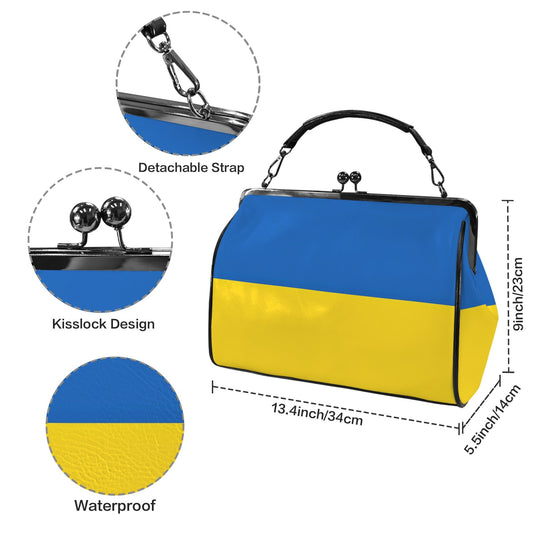 Ukraine Flag Inspired Kisslock Crossbody Shoulder Bag-Large