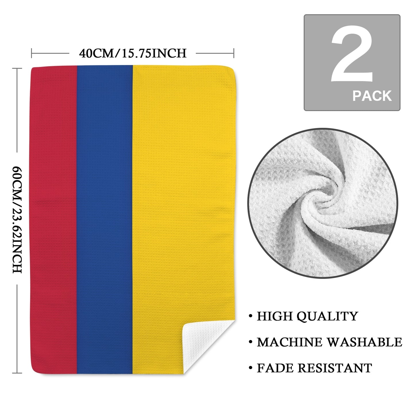 Colombia Flag Inspired Kitchen Towel 40X60cm (Pack of 2) (Made in the USA)
