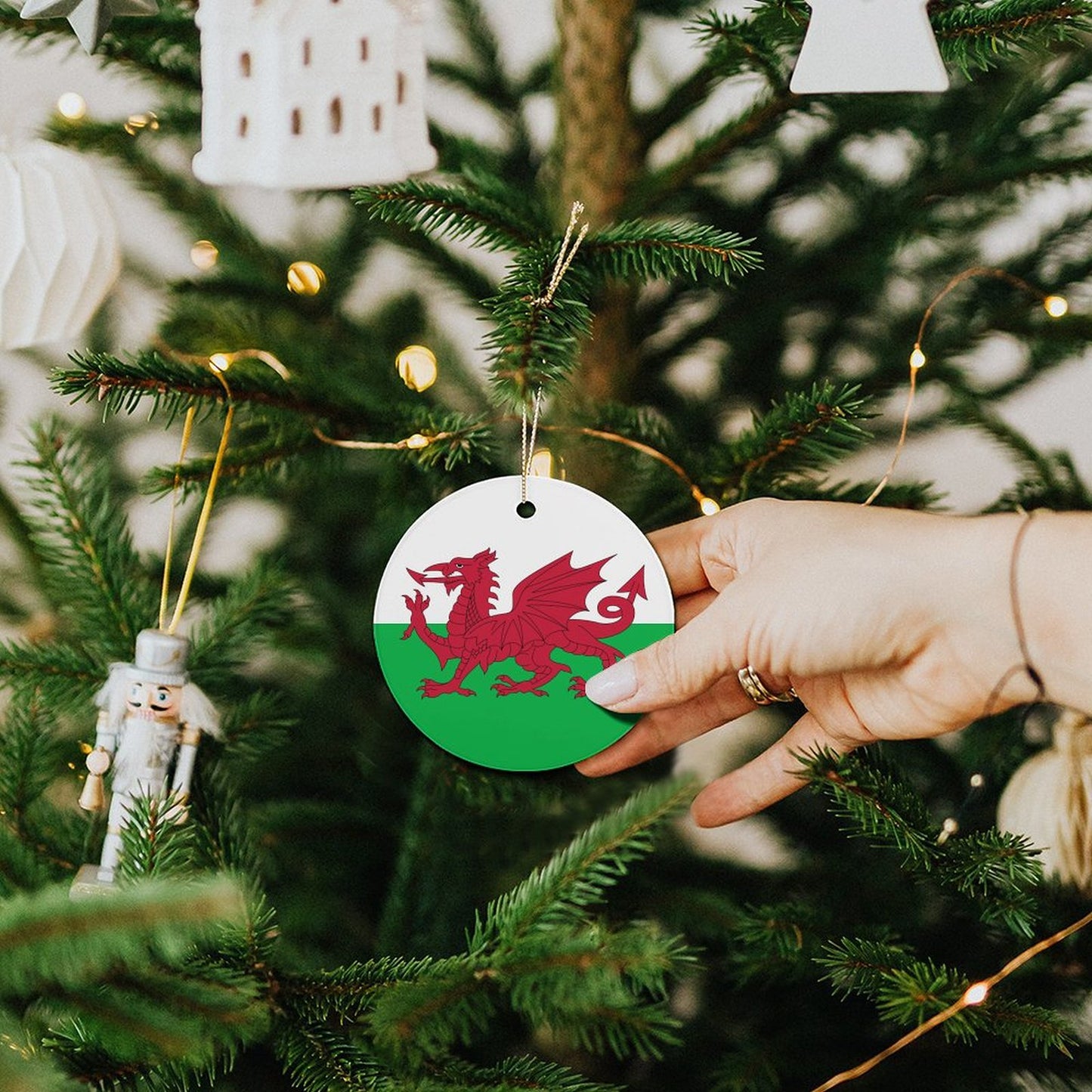 Wales Flag Inspired Circle Ceramic Ornament Made in USA Circle Ceramic Ornament (Made in USA)