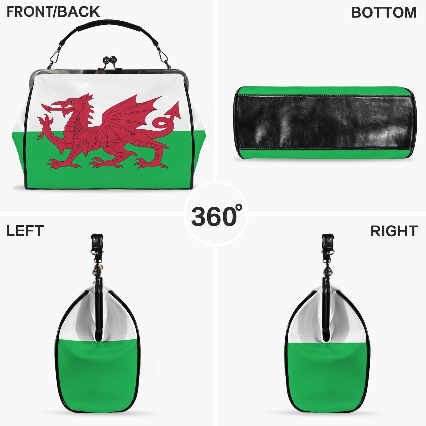 Wales Flag Inspired Kisslock Crossbody Shoulder Bag-Large