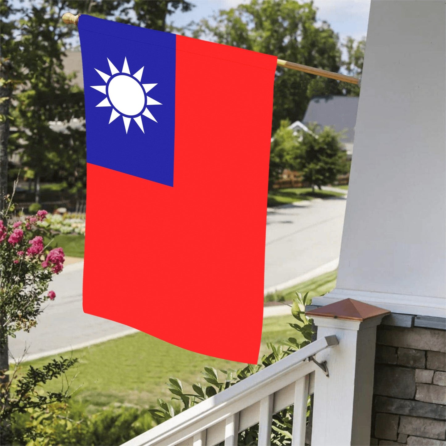 Red flag with blue, white sun. Luv My Flag.