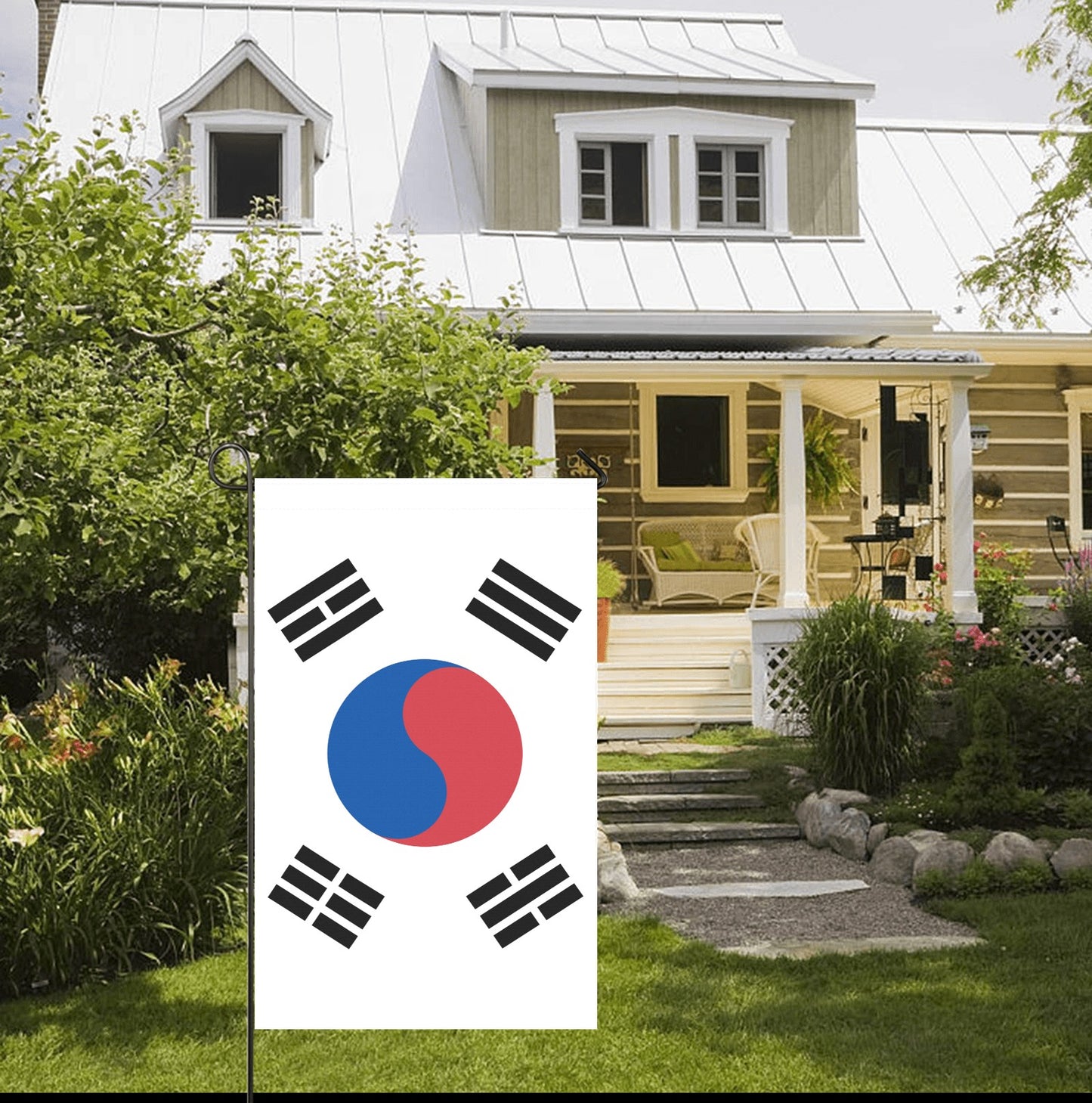 Luv My Flag South Korean flag outside charming house entrance.