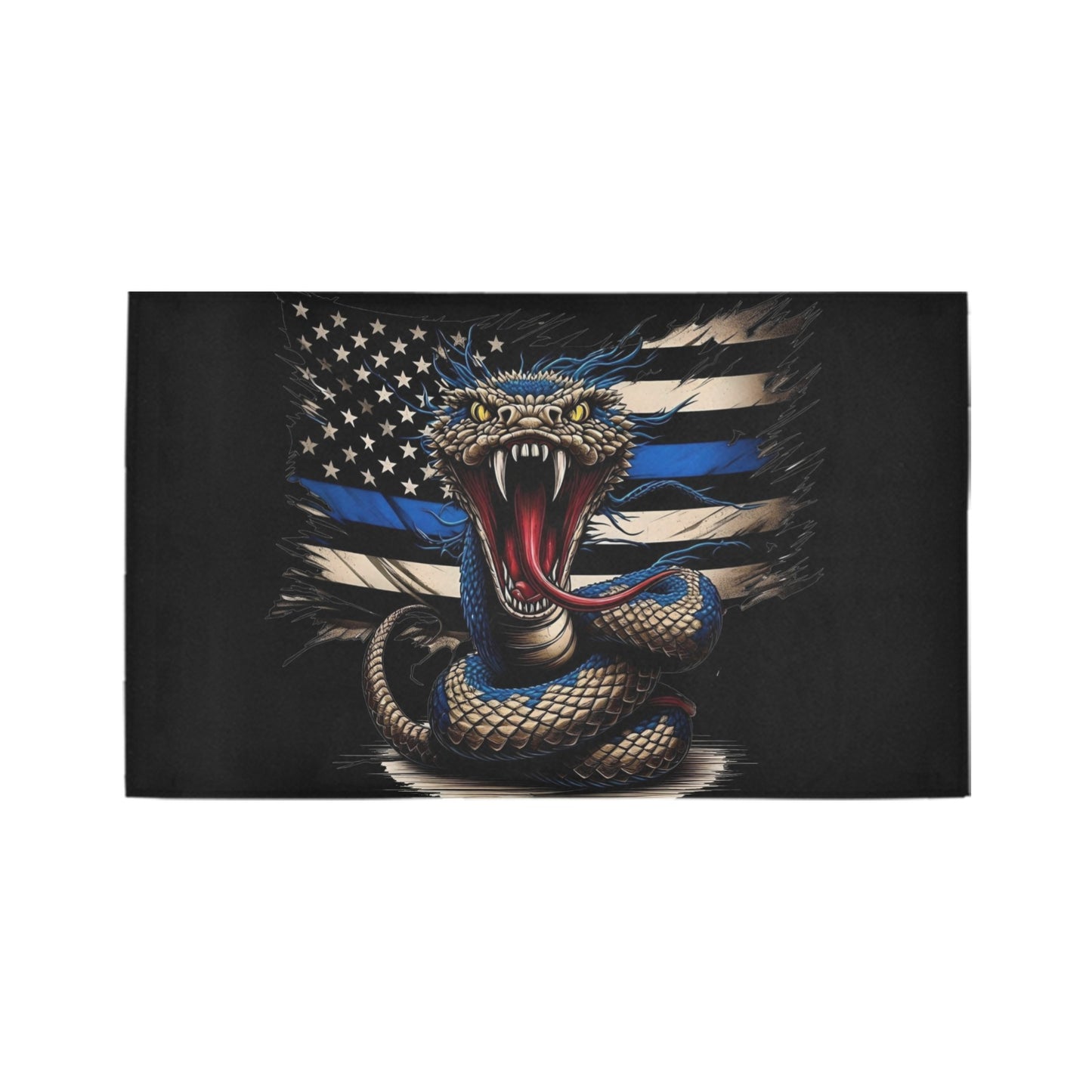 Thin Blue Line Flag Inspired Snake Doormat 30" x 18" (Sponge Material)