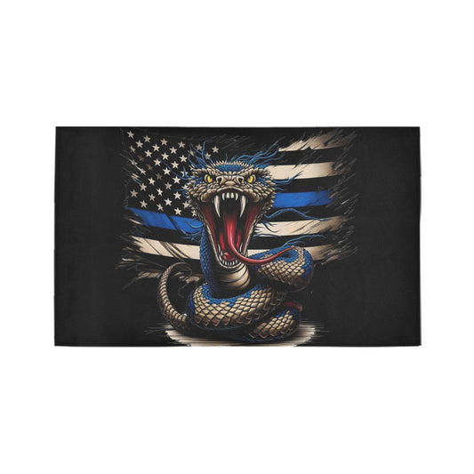 Thin Blue Line Flag Inspired Snake Doormat 30" x 18" (Sponge Material)