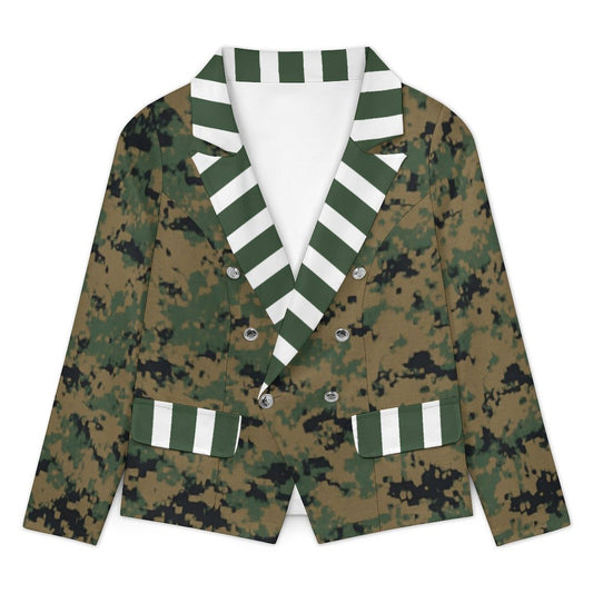 Thin Green Line Flag Inspired On Digital Camo Women’s Double Breasted Blazer